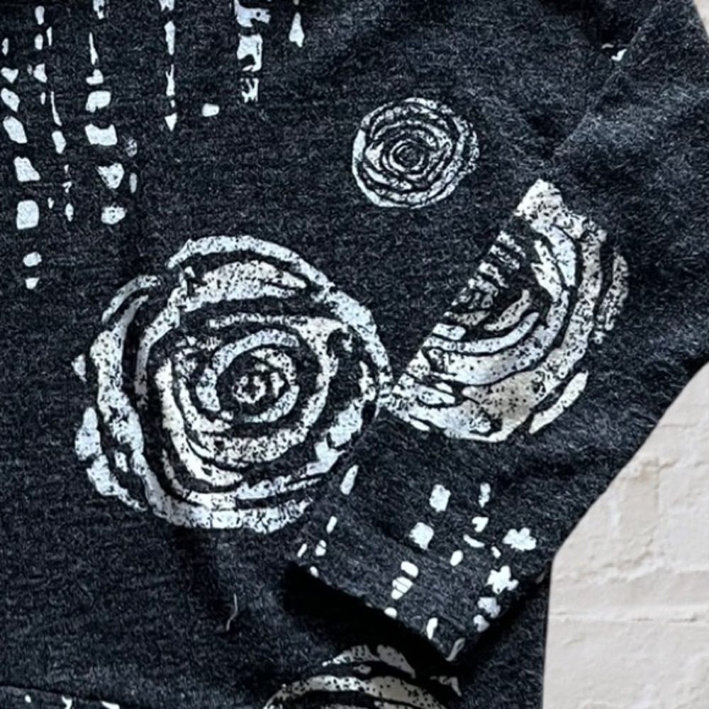 Black and White Rose Scatter Pattern Cowl Sweater by Clara Sunwoo - Picture 8 of 10